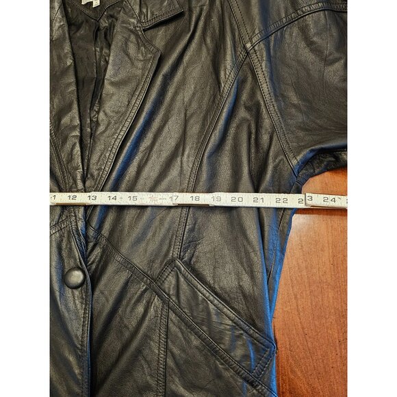 VTG Winlit Leather Trench Medium retro goth vamp 80s black - Picture 10 of 14